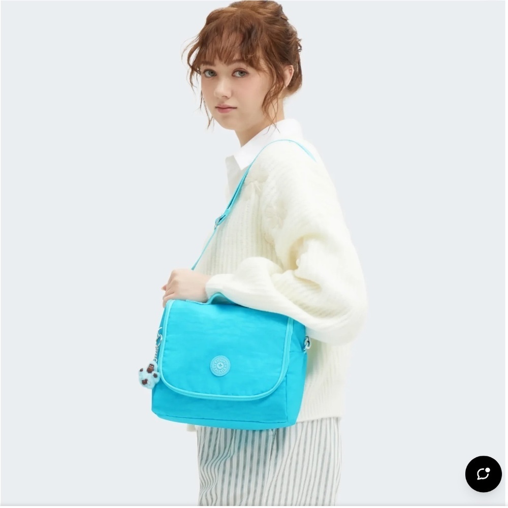 Kipling Kichirou Crossbody Lunch Bag Neon Galaxy Turquoise Monkey Keychain
